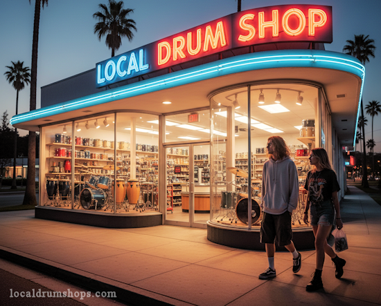Drum shop at night